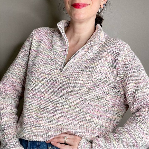 Lands' End Sweaters - Lands End pastel rainbow marled knit quarter 1/4 zip pullover sweater cotton L